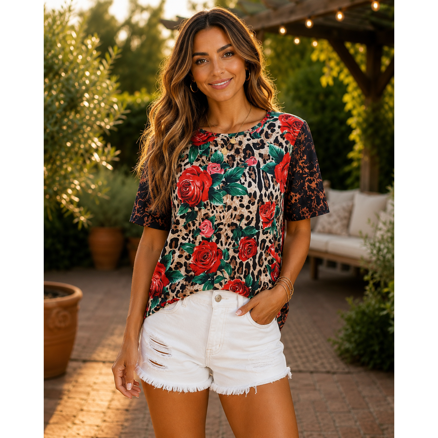 Wild Rose Leopard Print Puff Sleeve Top