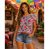 Western Vintage Floral Ruffle Sleeve Top