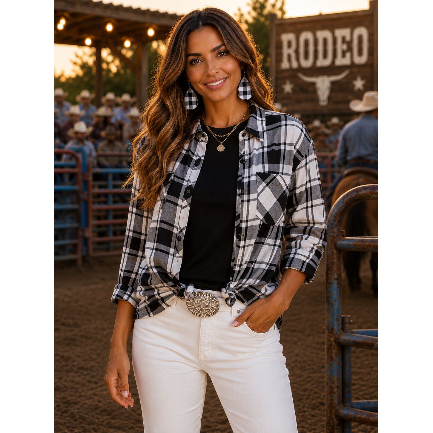 Black & White Plaid High-Low Button-Up Shirt – Lightweight Fall Layer