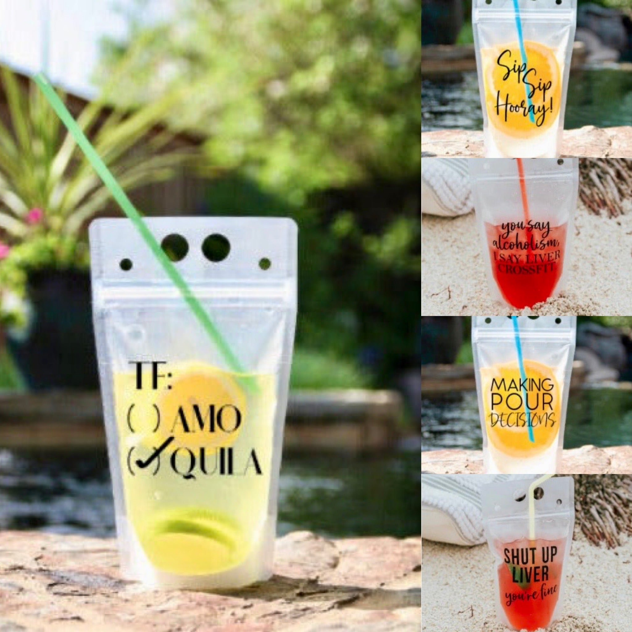 Funny Reusable Drink Pouches with Straw