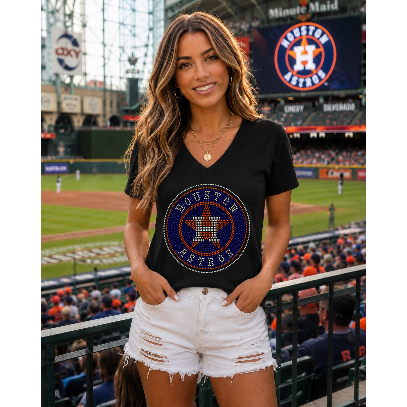 Astros Bling V-Neck Tee – Game Day Glam