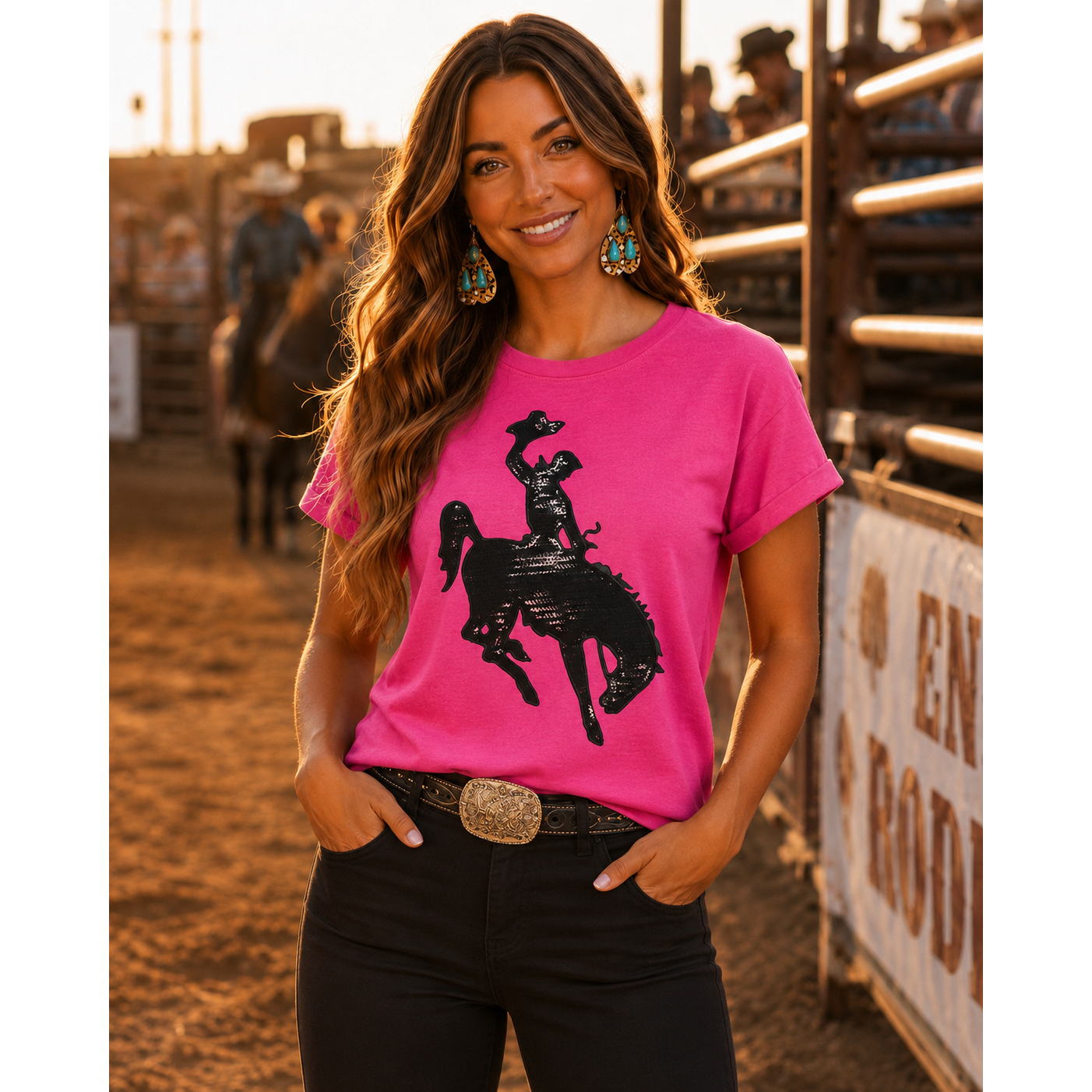 Pink Sequin Rodeo Cowboy Graphic Tee