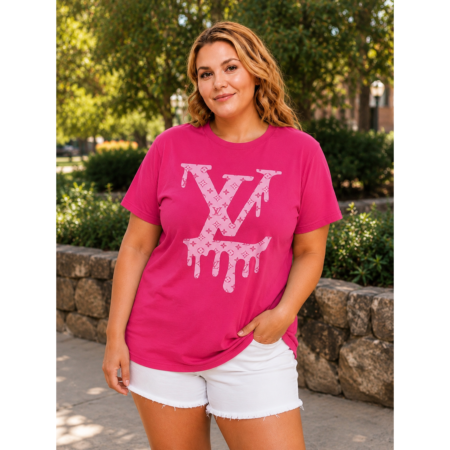Hot Pink Drip Monogram Graphic Tee