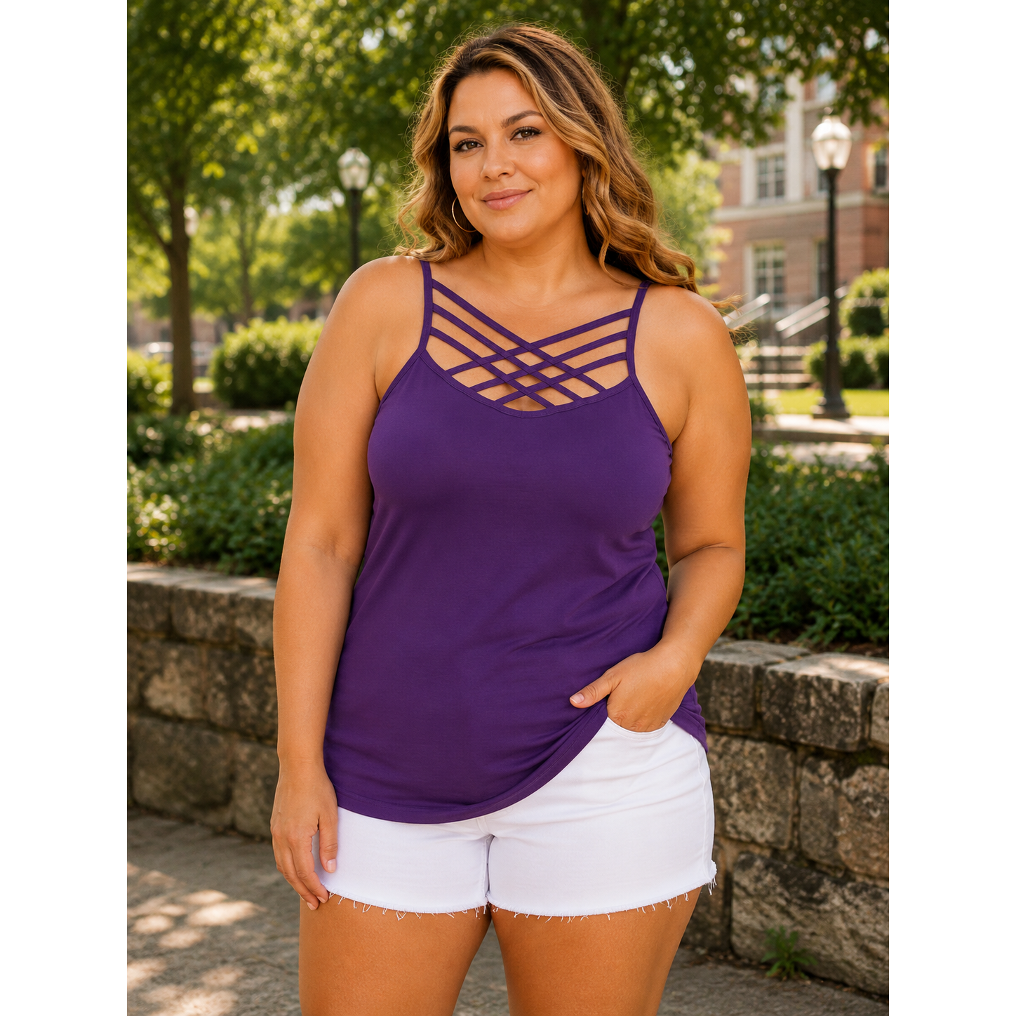 Dark Purple Plus Strappy Criss Cross Seamless Cami