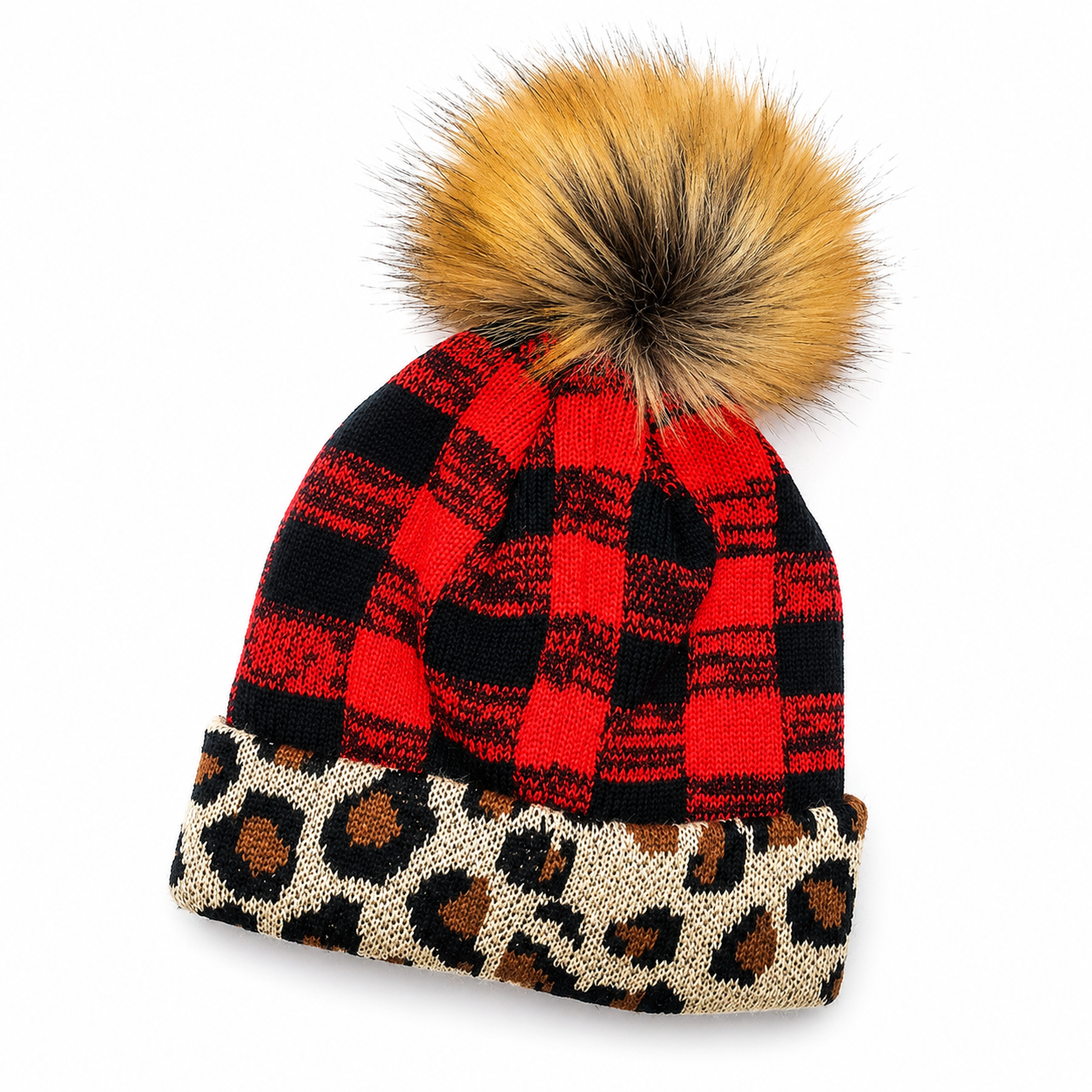 Kid's Red Buffalo Beanie with Leopard Trim