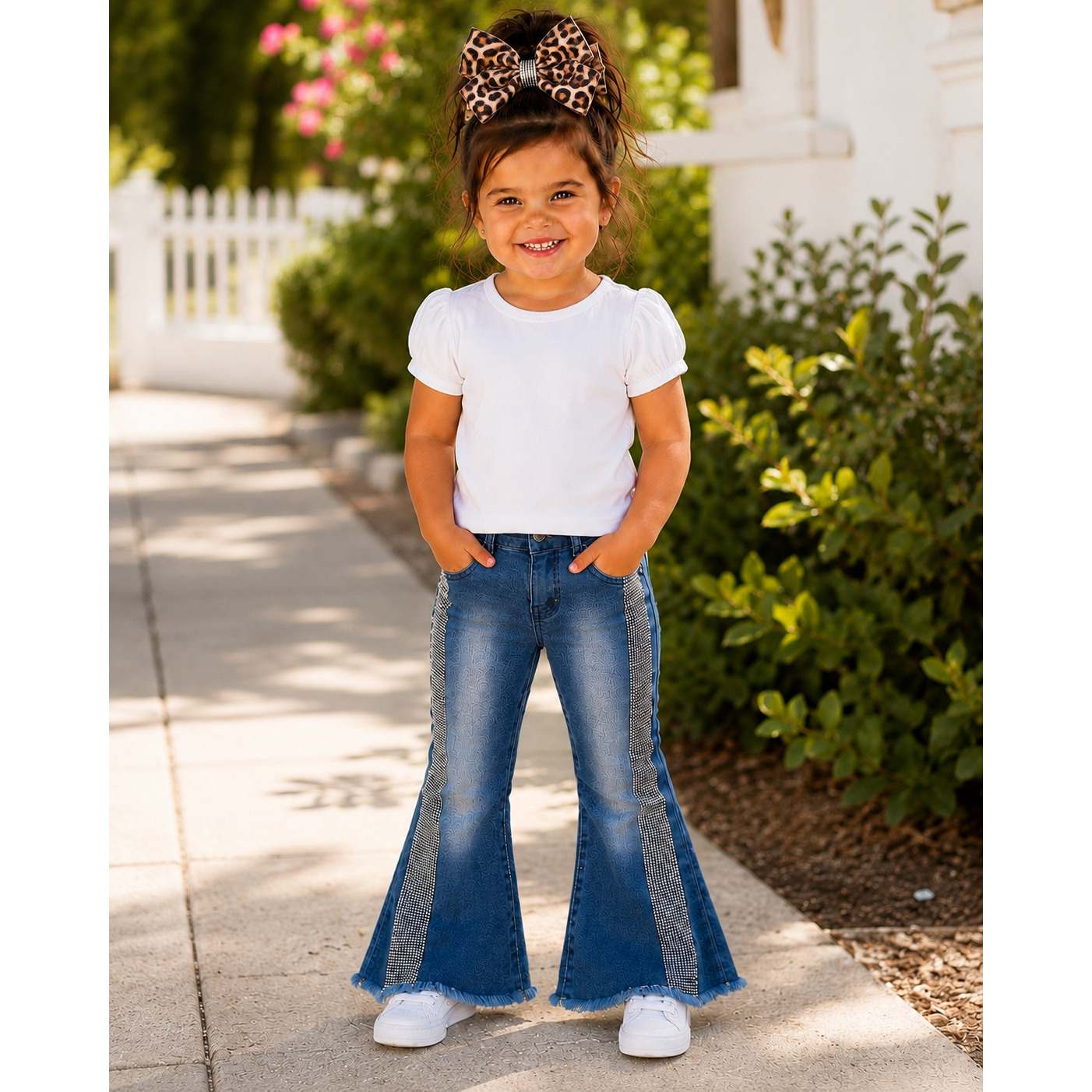 Girls Rhinestone Bell Bottom Jeans