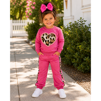 Girls Hot Pink Leopard Heart Jogger Set