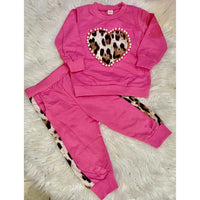 Girls Hot Pink Leopard Heart Jogger Set
