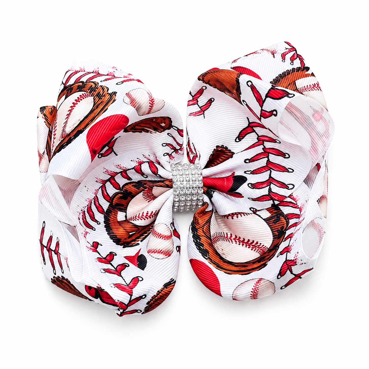Girls Baseball Print Rhinestone Hair Bow