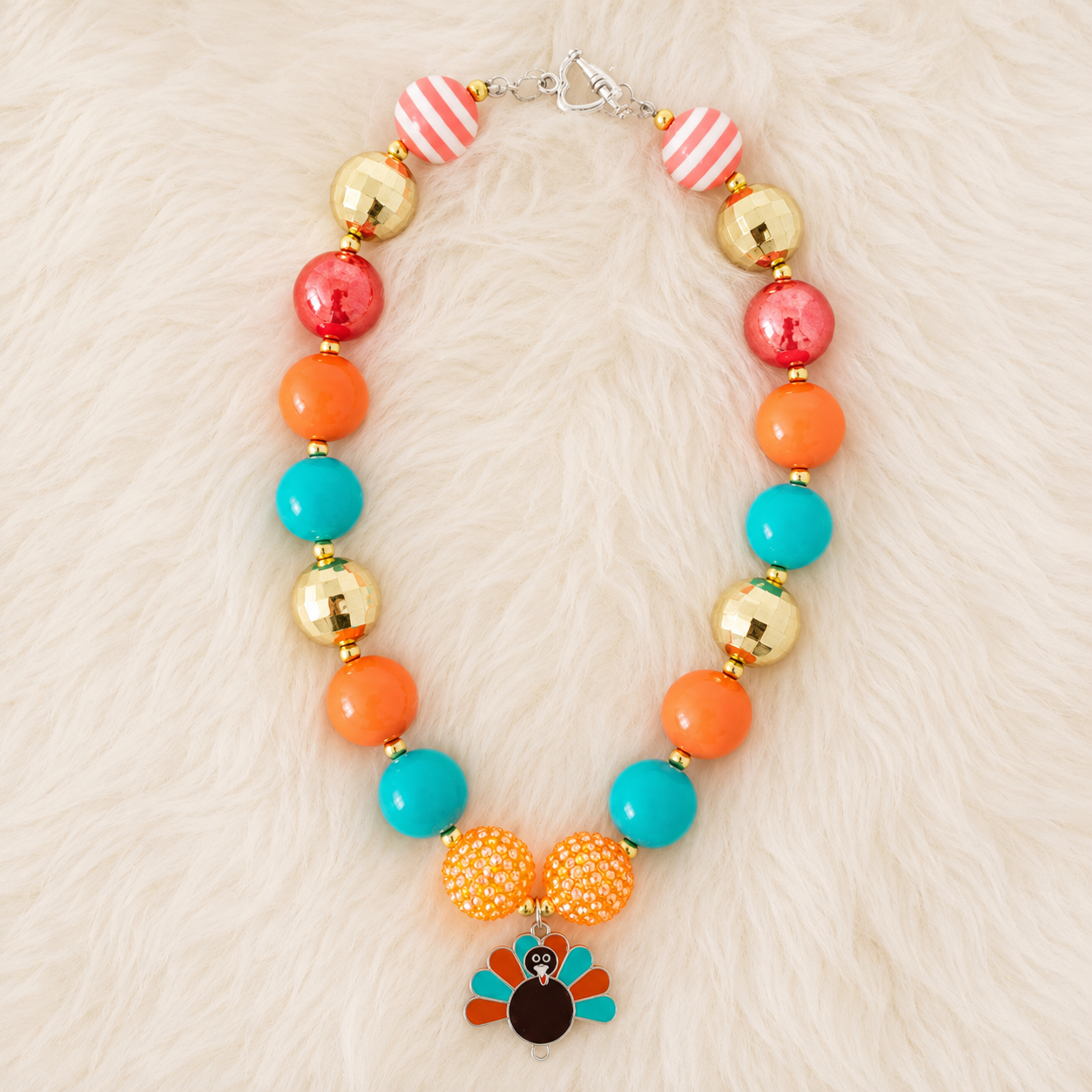 Girls Turkey Bubble Necklace – Multicolor Chunky Bead Fall Jewelry