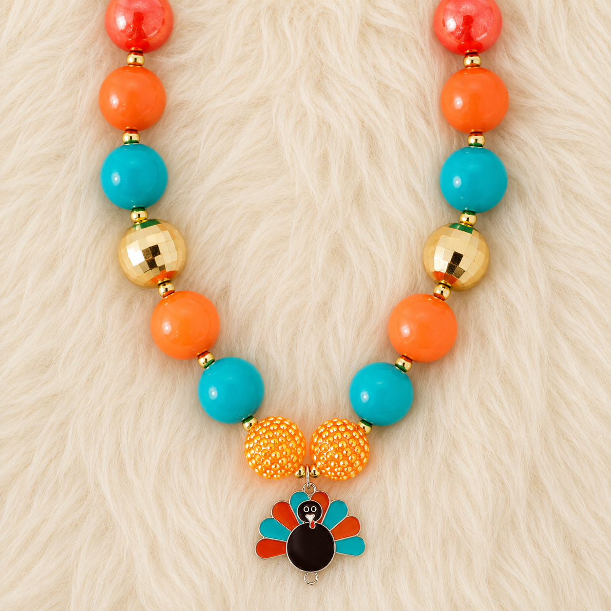 Girls Turkey Bubble Necklace – Multicolor Chunky Bead Fall Jewelry