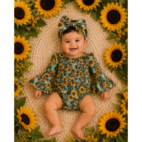 Sunflower & Leopard Cross Baby Onesie with Headband