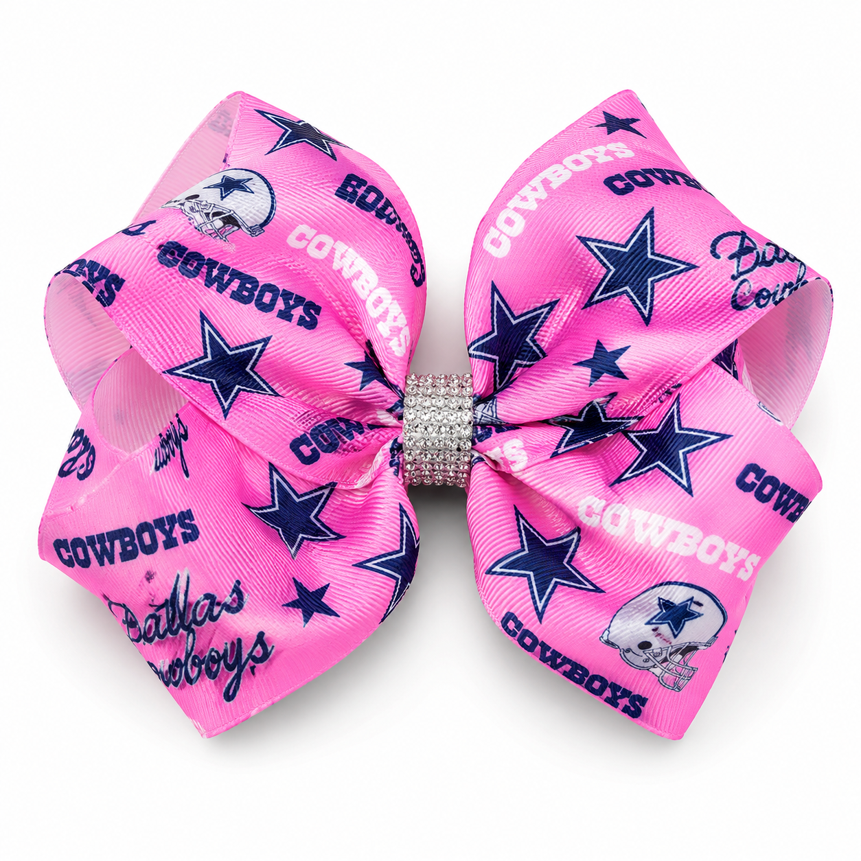 Girls Large Pink Dallas Cowboys Double Layer Hair Bow with Rhinestones
