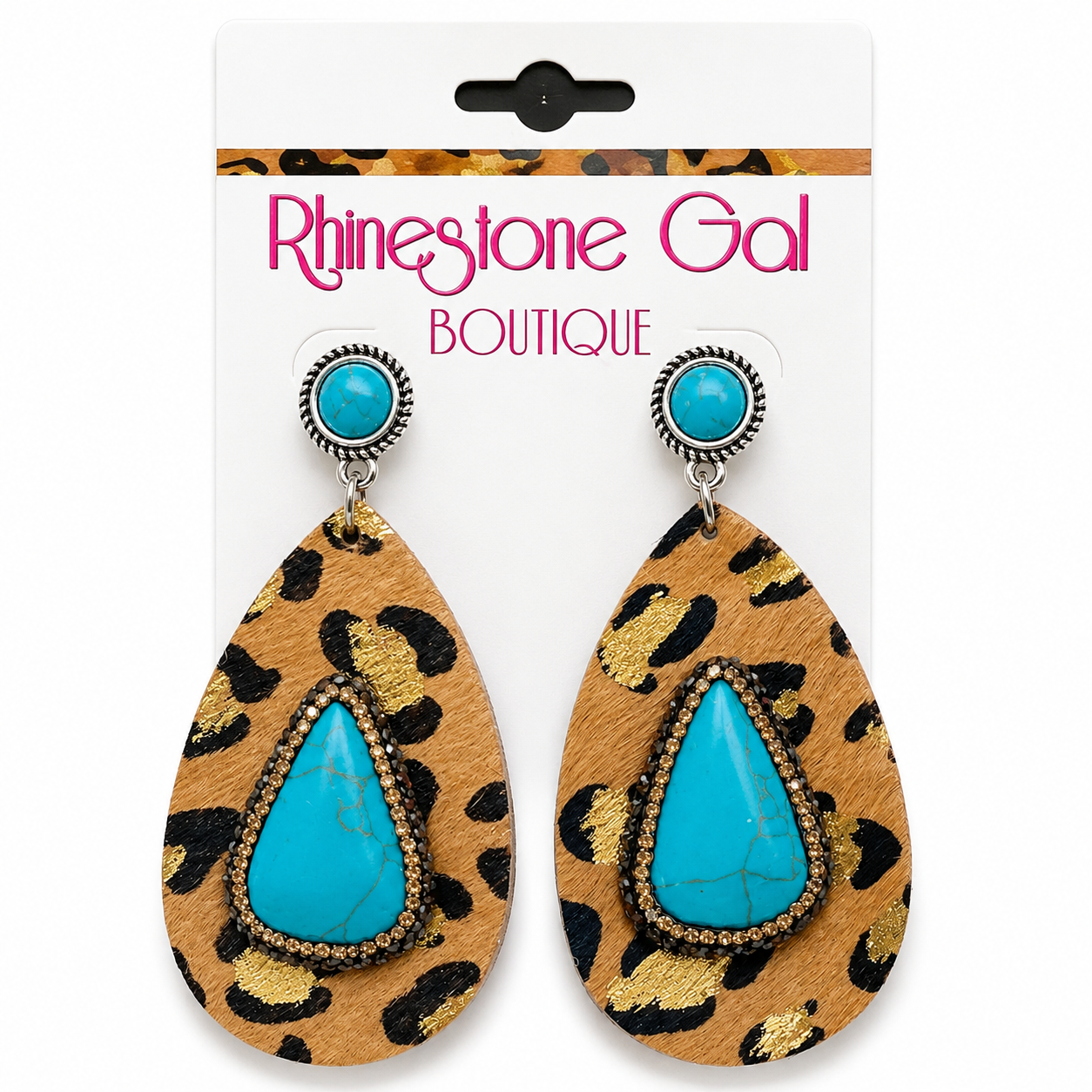 Leopard & Turquoise Teardrop Earrings