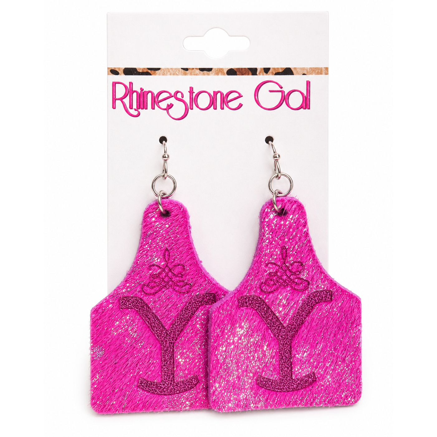 Pink Cowhide Yellowstone Cattle Tag Earrings