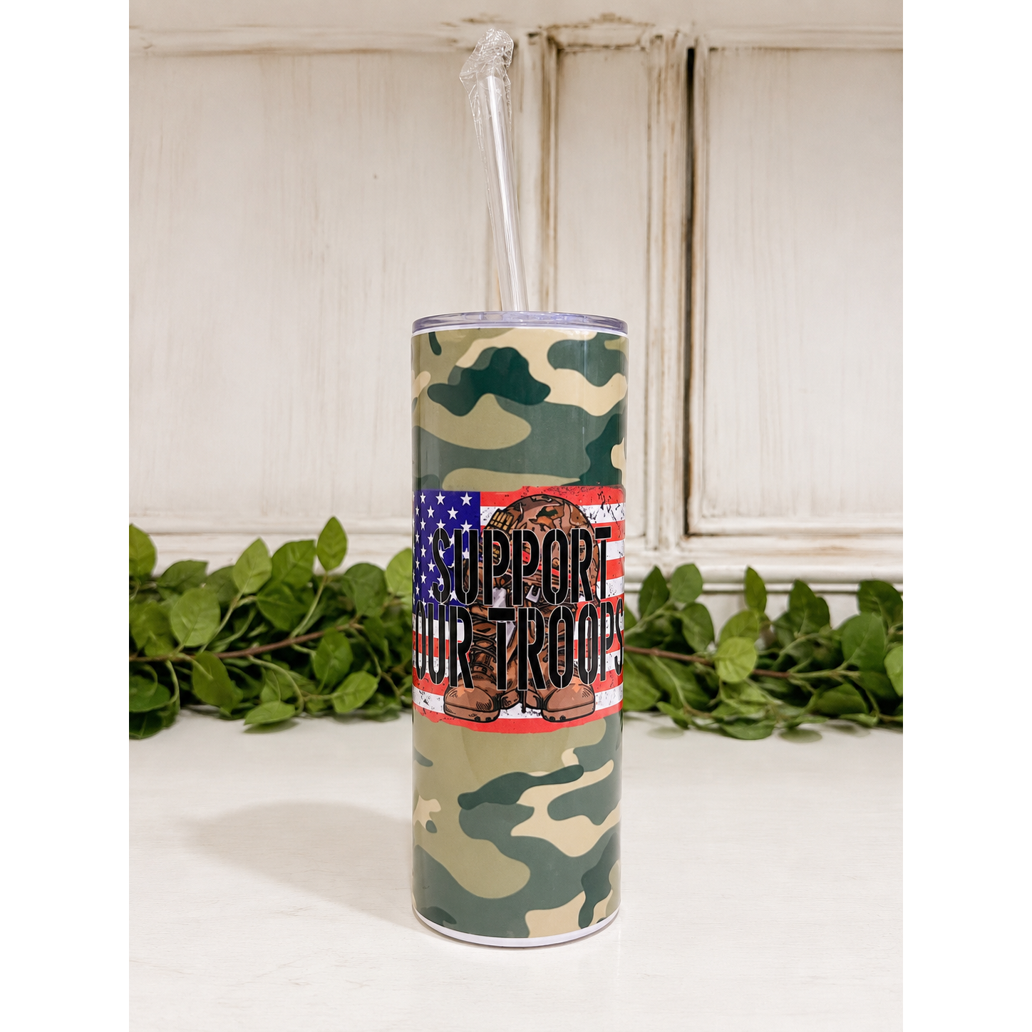 Support Our Troops Camo 20 oz Skinny Tumbler
