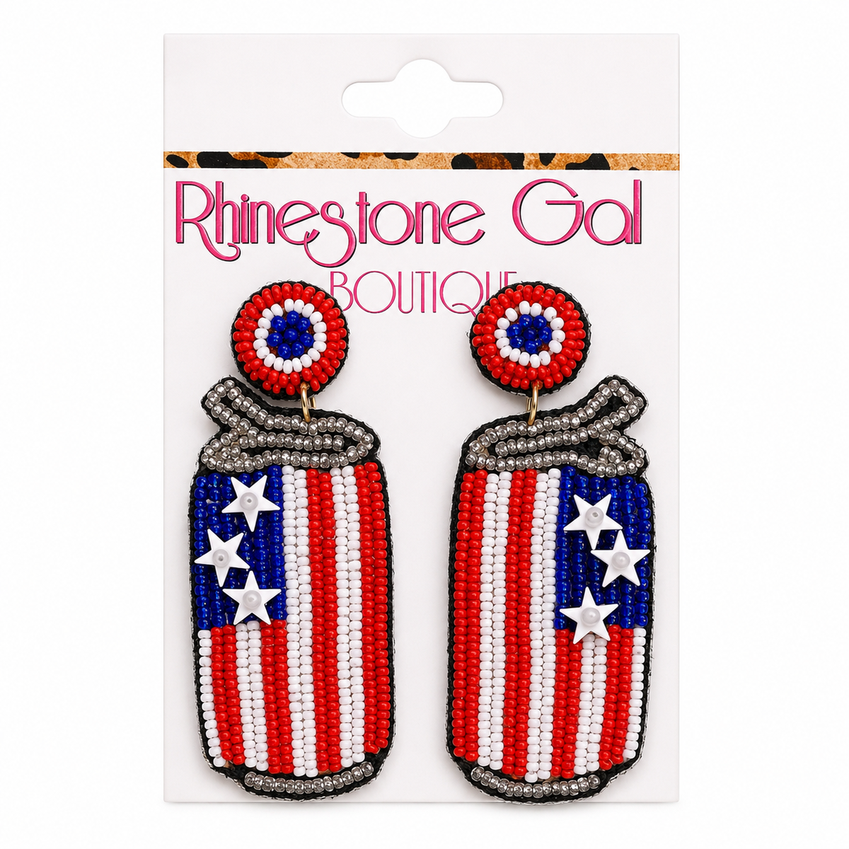 Patriotic Beaded USA Can Earrings