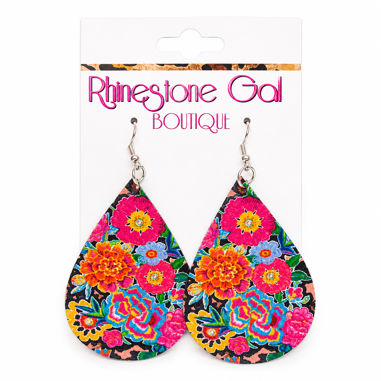 Fiesta Floral Leather Teardrop Earrings