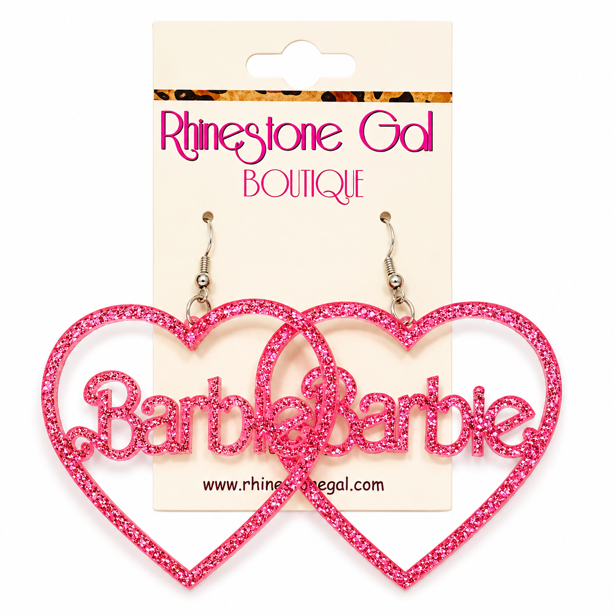 Pink Glitter Barbie Heart Acrylic Earrings