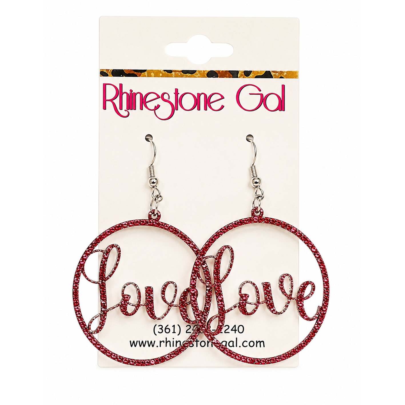 Glittery Red "Love" Hoop Earrings