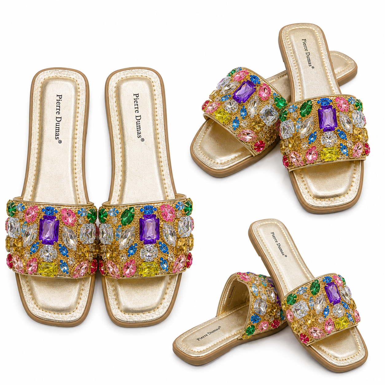 Pierre Dumas Multicolor Gem Slide Sandals