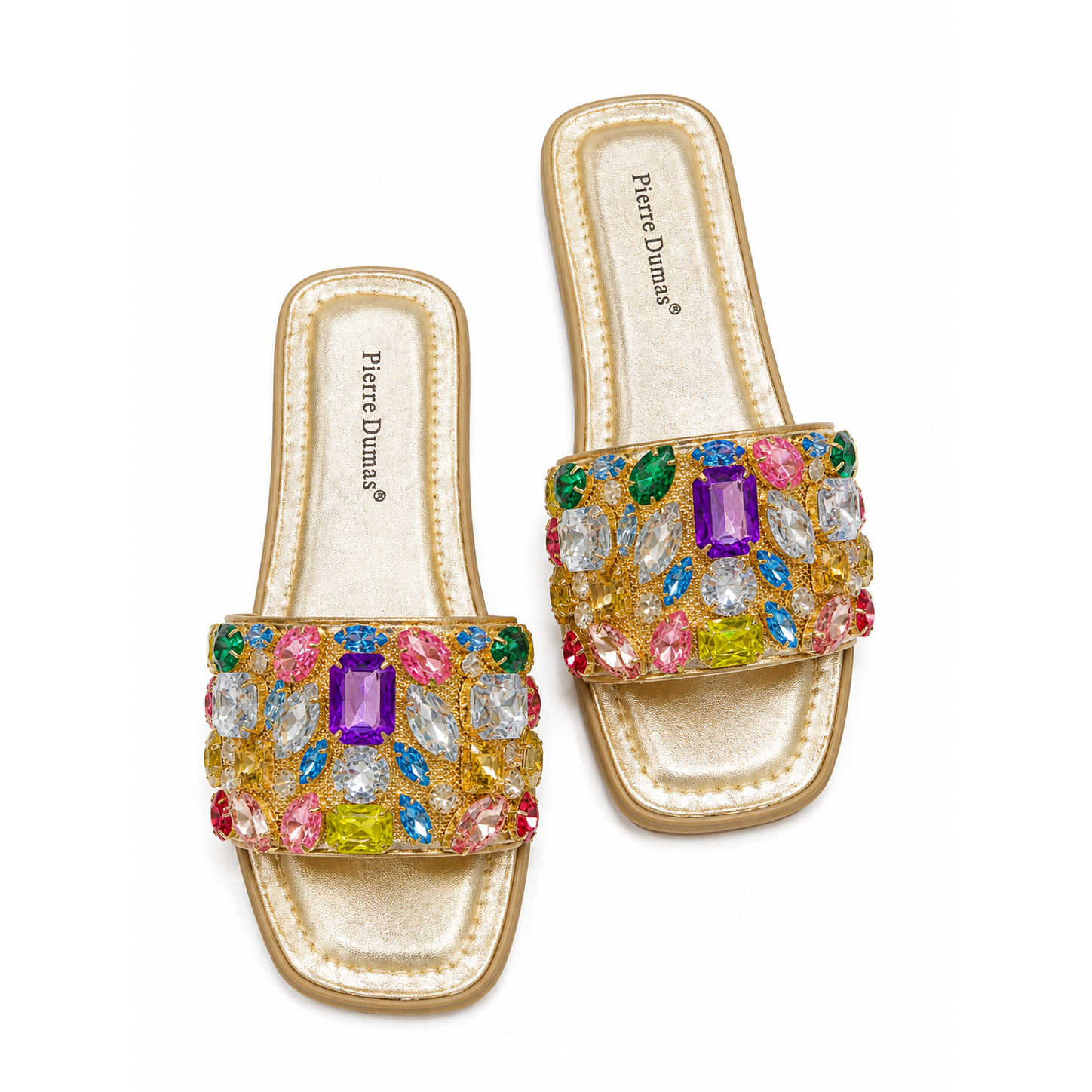 Pierre Dumas Multicolor Gem Slide Sandals