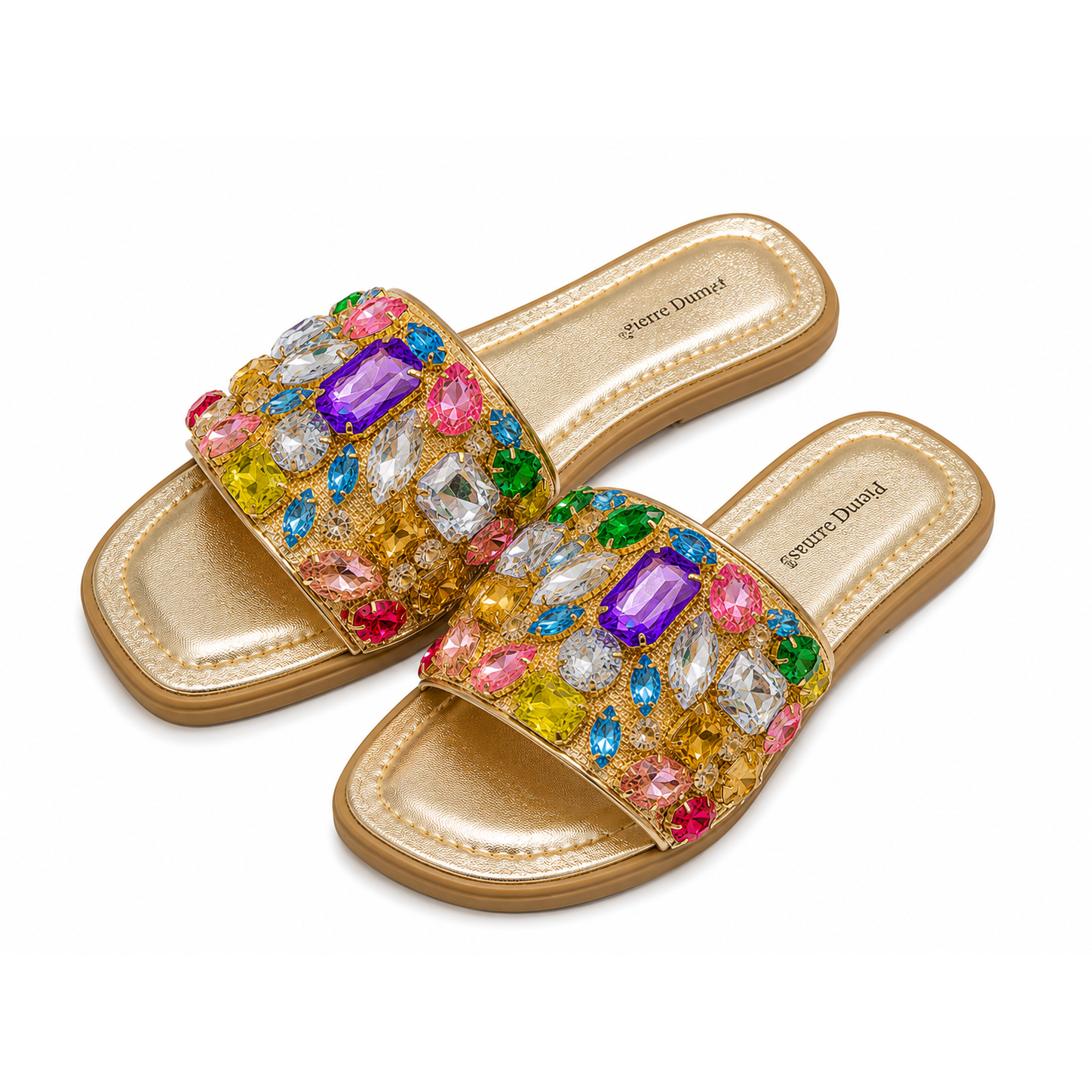 Pierre Dumas Multicolor Gem Slide Sandals