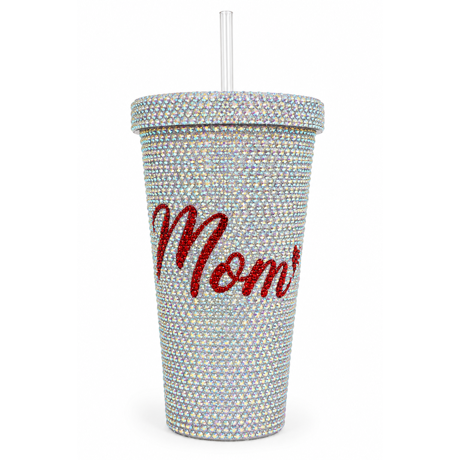 Blinged Out "Mom" Rhinestone Tumbler – 17 oz with Metal Straw