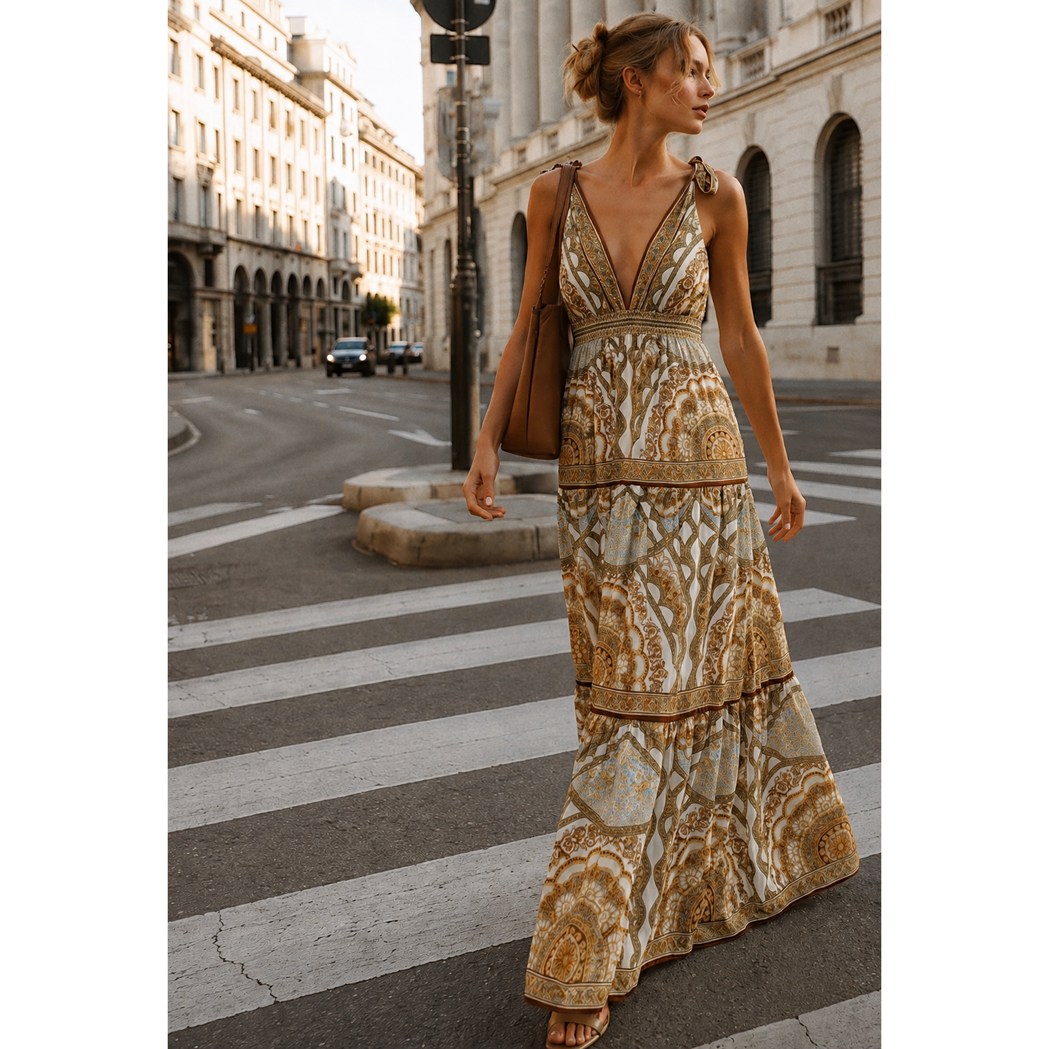 Boho Paisley Tie Shoulder Maxi Dress