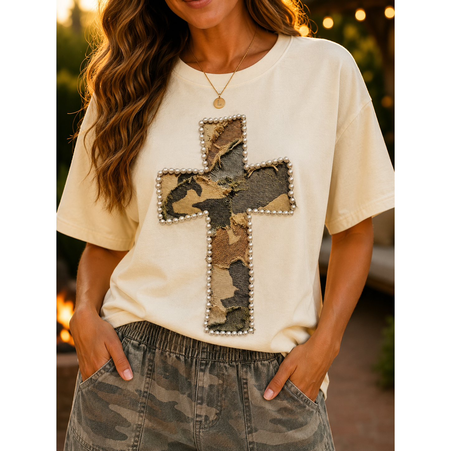 Cream Camo Cross Graphic Tee