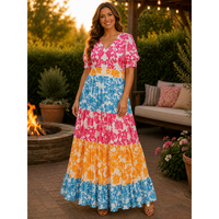 Fuchsia & Floral Color Block Maxi Dress
