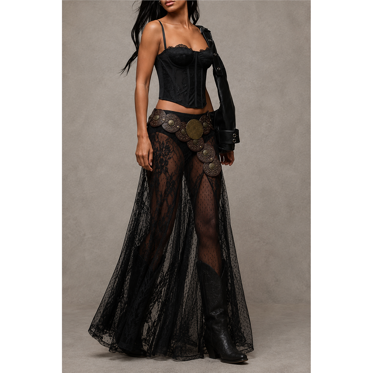 Black Sheer Lace Maxi Skirt