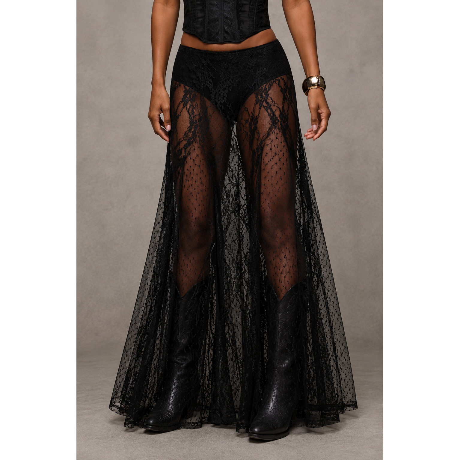 Black Sheer Lace Maxi Skirt