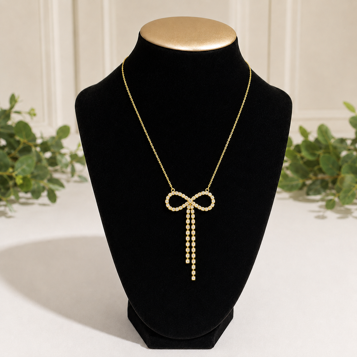 Dainty Rhinestone Bow Drop Necklace