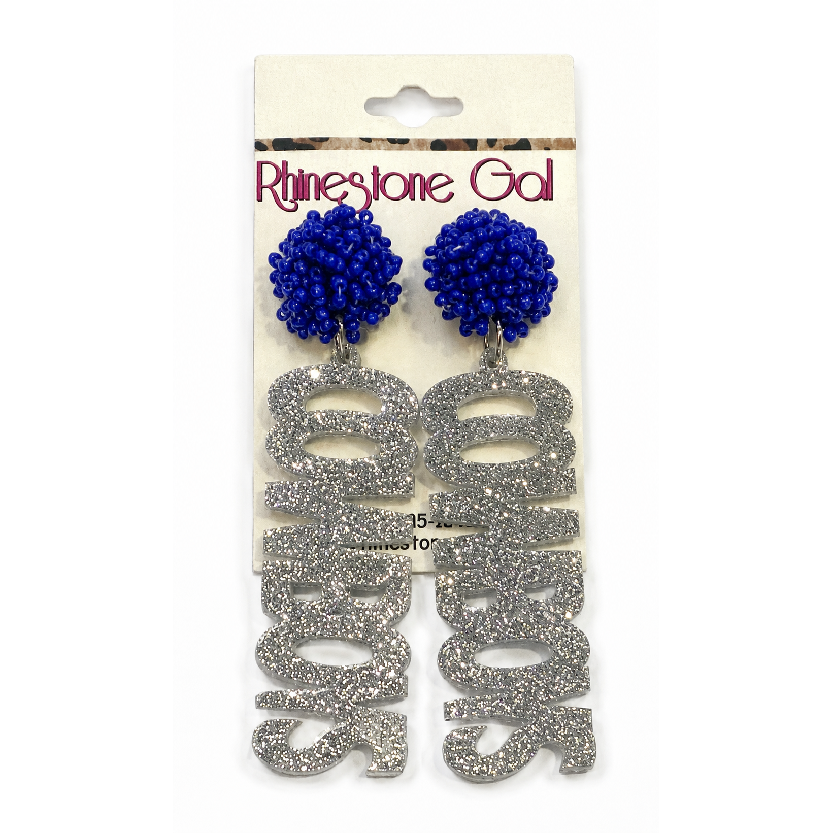 Dallas Cowboys Silver Glitter Acrylic Earrings with Blue Seed Bead Post