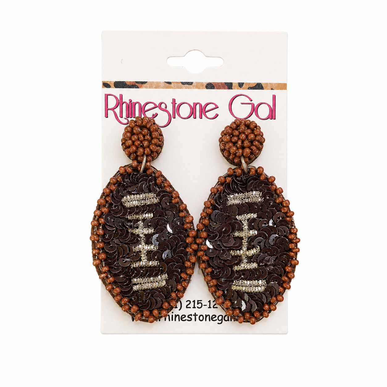 Mini Brown Football Sequin & Seed Bead Earrings