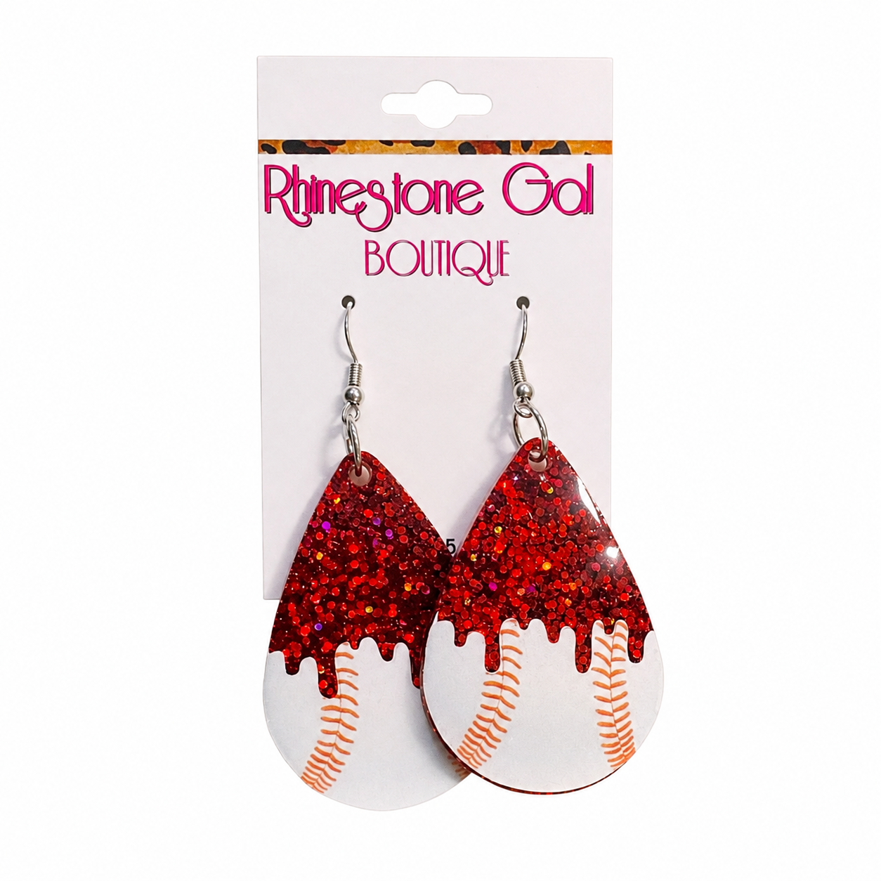 Sparkling Red Baseball Acrylic Earrings
