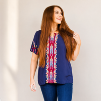 Navy Multi-Color Embroidered Top
