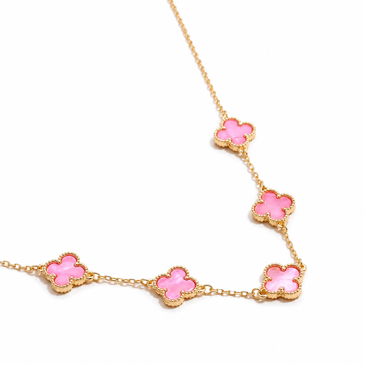 Pink Shell Clover Charm Necklace