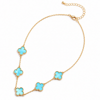 Turquoise Shell Clover Charm Necklace