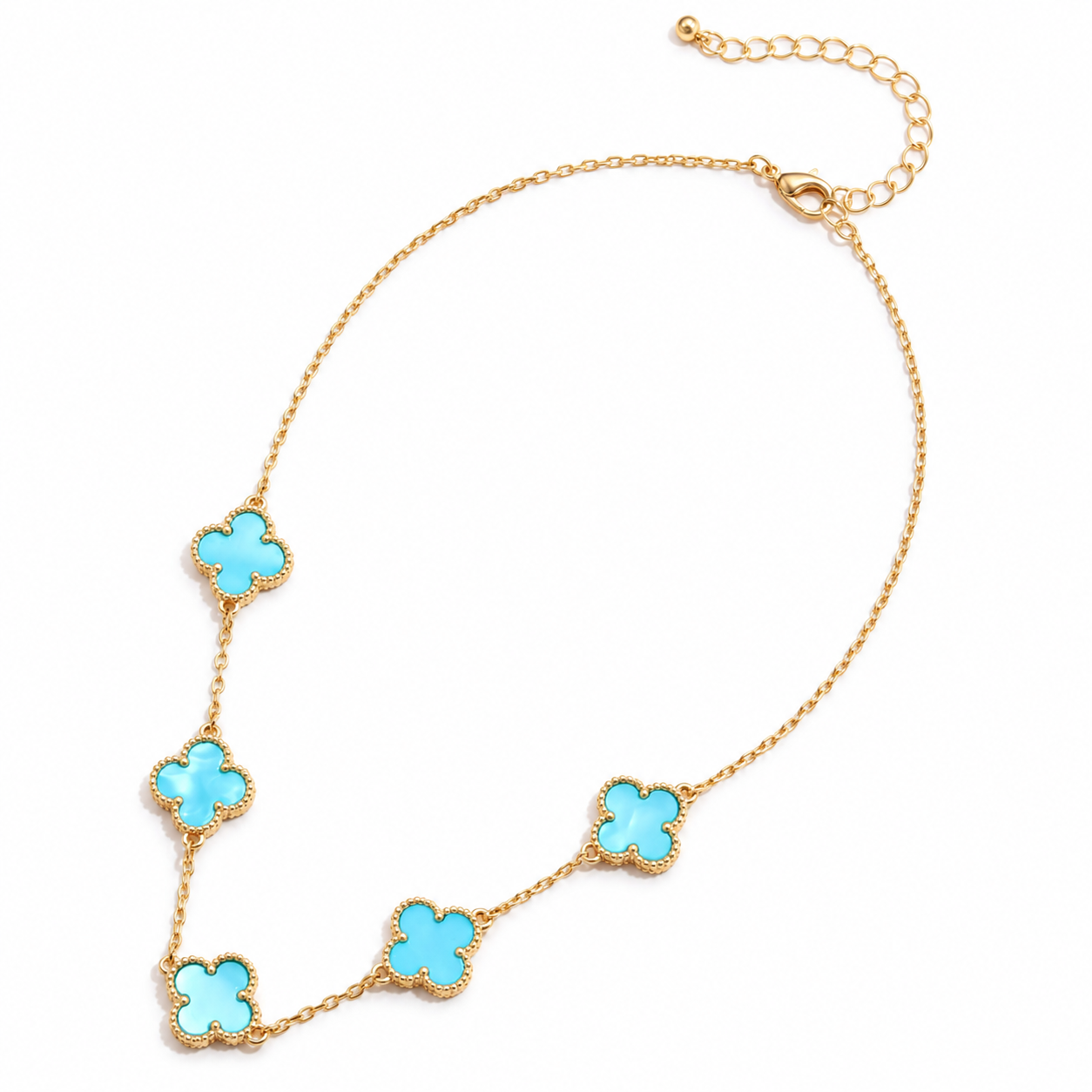 Turquoise Shell Clover Charm Necklace