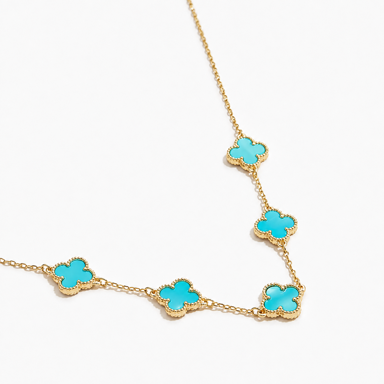 Turquoise Shell Clover Charm Necklace