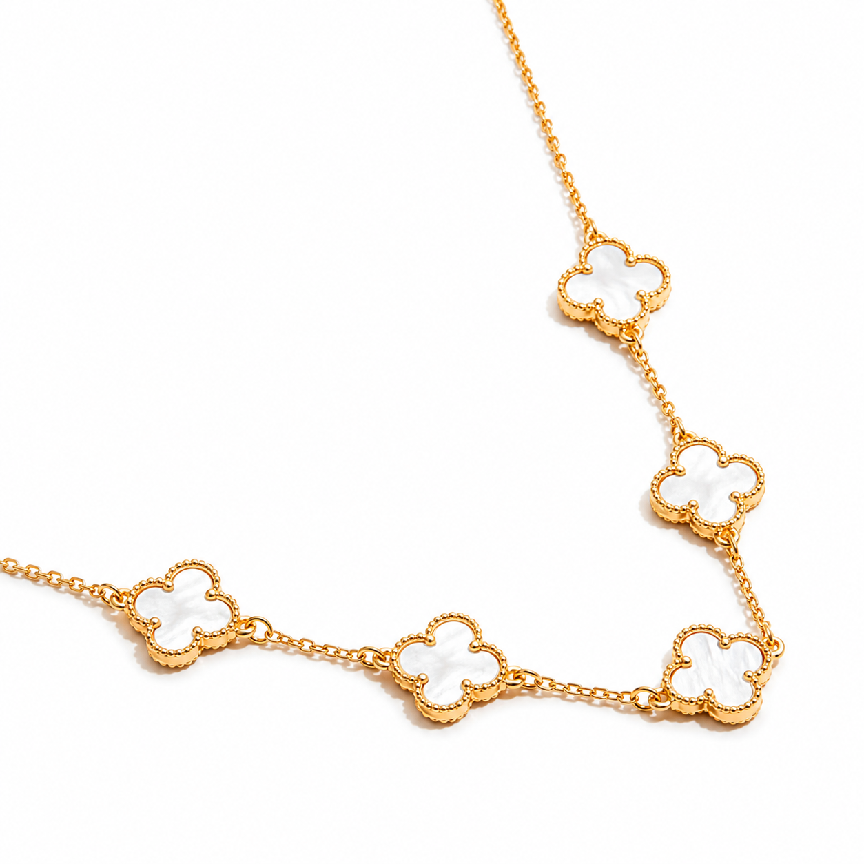 White Shell Clover Charm Necklace