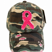 Distressed Pink Ribbon “Hope” Camo Baseball Cap