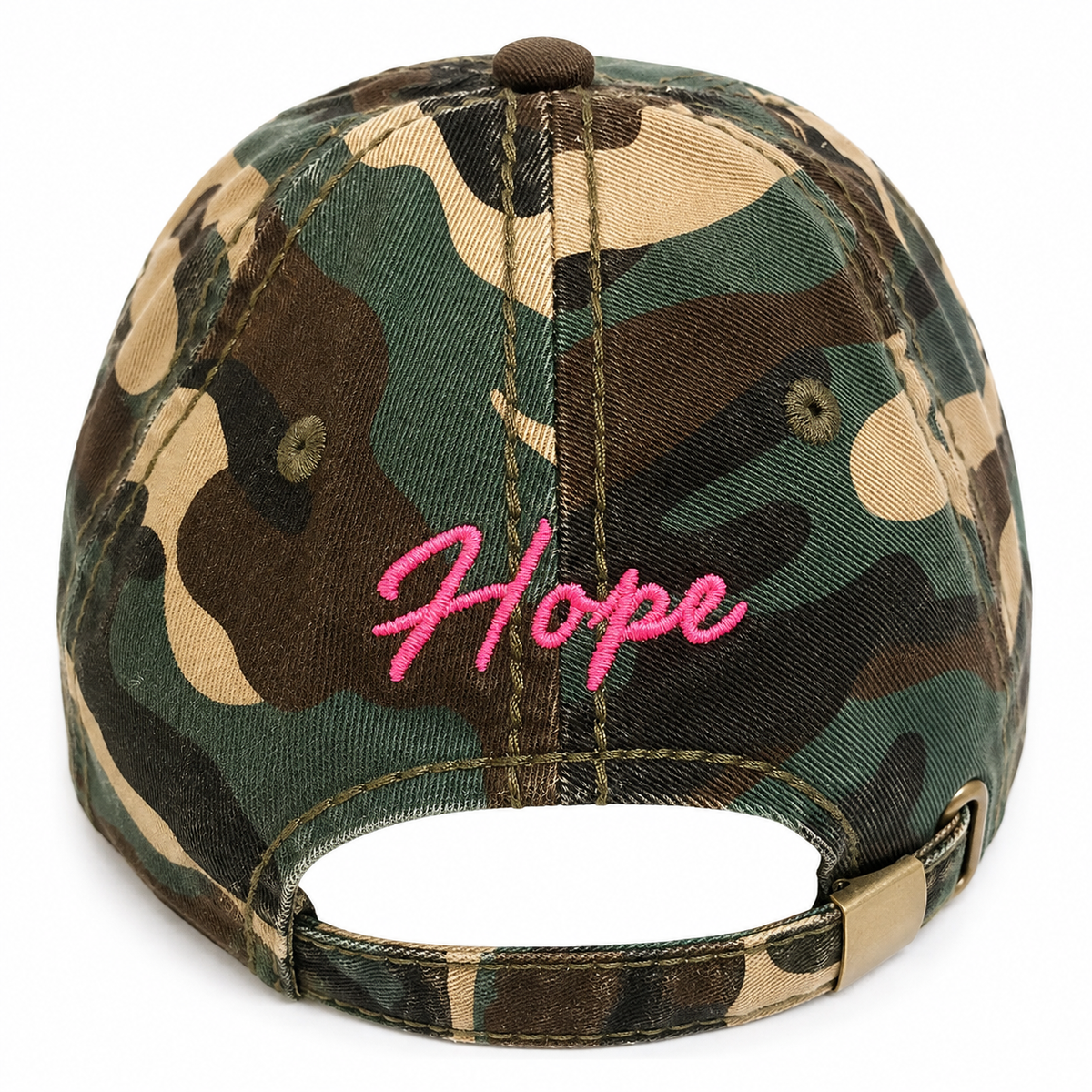 Distressed Pink Ribbon “Hope” Camo Baseball Cap