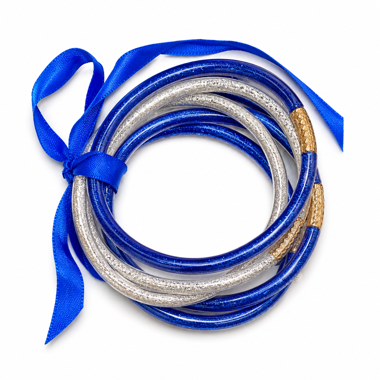 Blue and Silver Sparkle Jelly Tube Bracelet Set