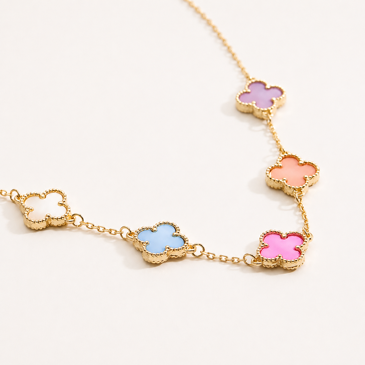 Light Multi Shell Clover Necklace