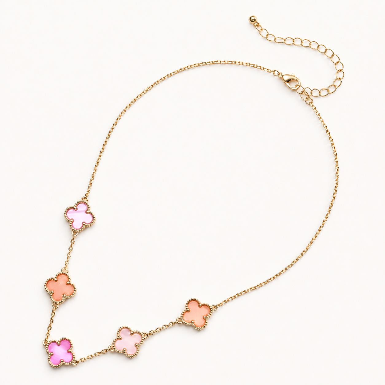 Multi Pink Shell Clover Necklace