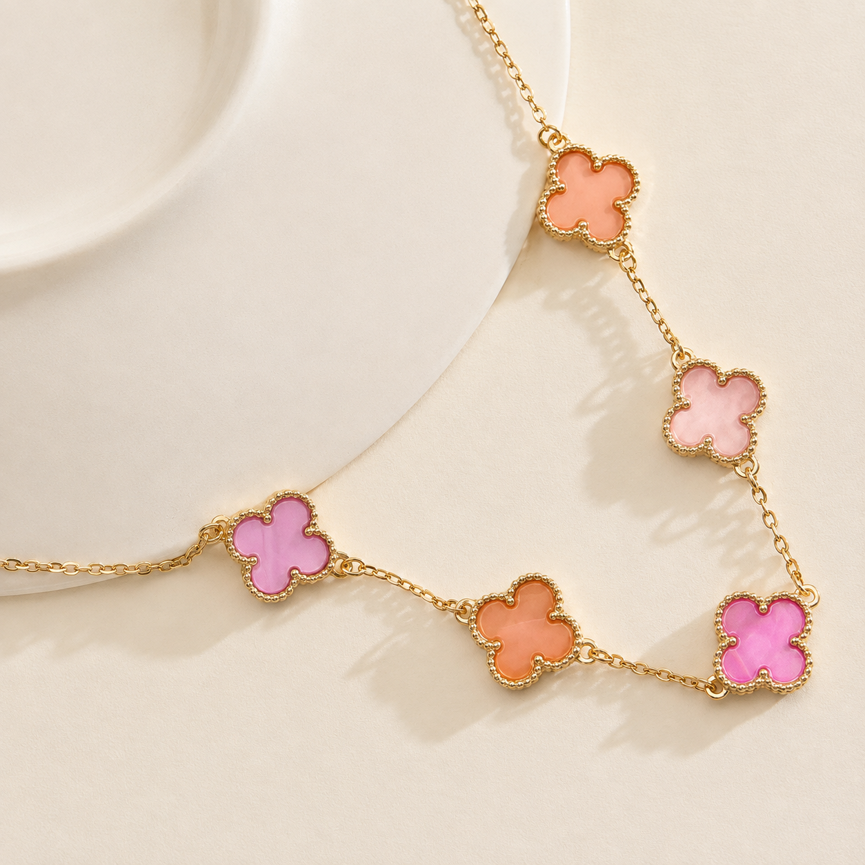 Multi Pink Shell Clover Necklace