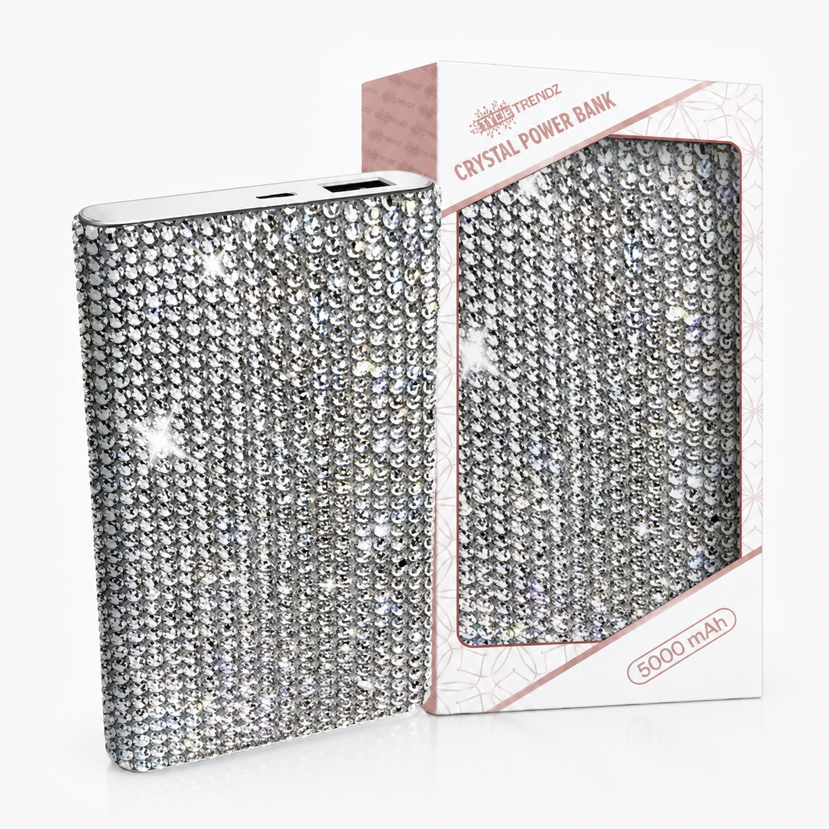Rhinestone Crystal Power Bank – 10,000 mAh Dual USB Charger